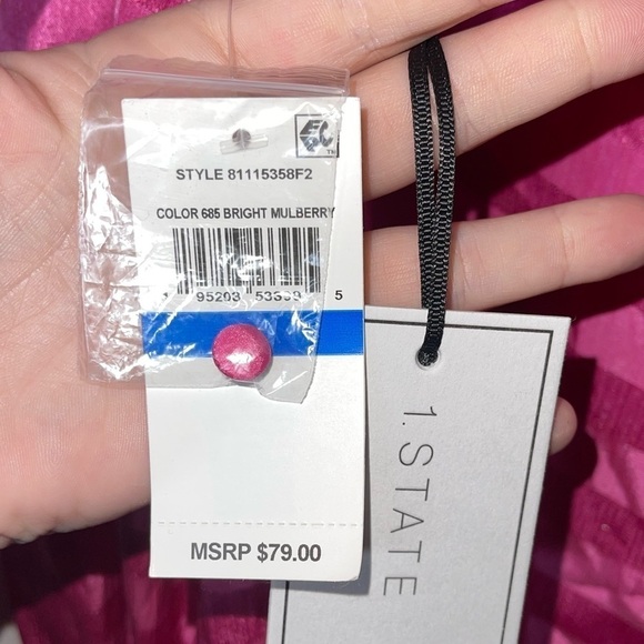 NWT 1. STATE x REVOLVE Pink Striped Mock Neck Balloon Sleeve Top Blouse Size XL - Picture 5 of 6